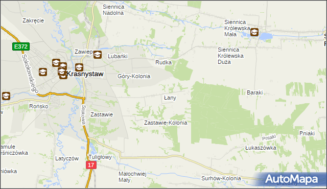 mapa Łany gmina Krasnystaw, Łany gmina Krasnystaw na mapie Targeo
