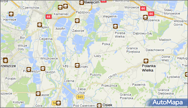 mapa Łazy gmina Oświęcim, Łazy gmina Oświęcim na mapie Targeo