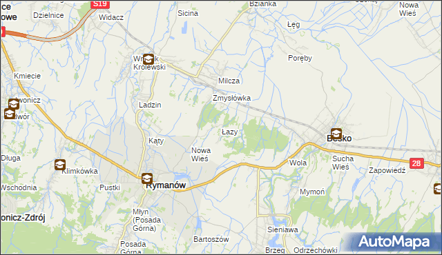 mapa Łazy gmina Rymanów, Łazy gmina Rymanów na mapie Targeo