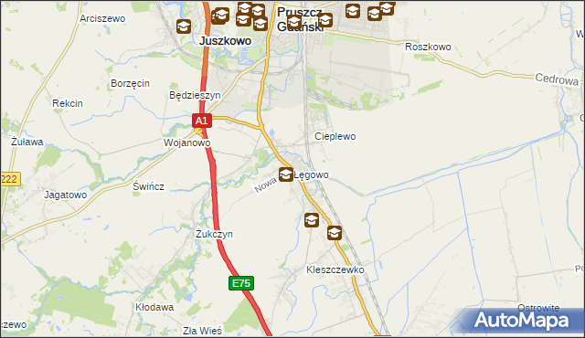 mapa Łęgowo gmina Pruszcz Gdański, Łęgowo gmina Pruszcz Gdański na mapie Targeo