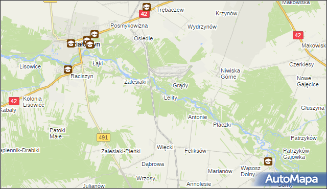 mapa Lelity gmina Popów, Lelity gmina Popów na mapie Targeo