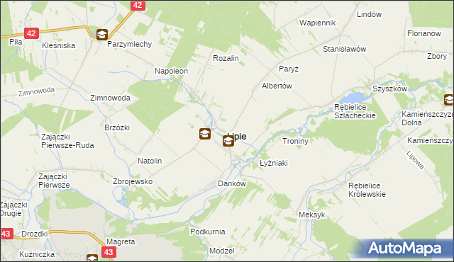 mapa Lipie powiat kłobucki, Lipie powiat kłobucki na mapie Targeo