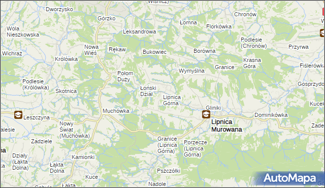 mapa Lipnica Górna gmina Lipnica Murowana, Lipnica Górna gmina Lipnica Murowana na mapie Targeo