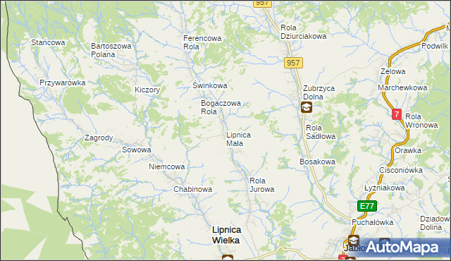 mapa Lipnica Mała, Lipnica Mała na mapie Targeo