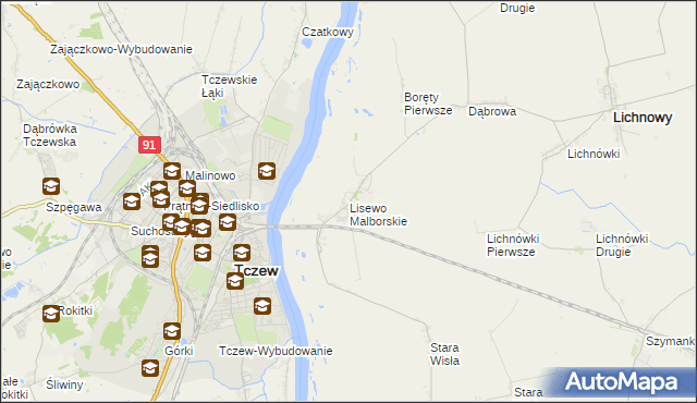 mapa Lisewo Malborskie, Lisewo Malborskie na mapie Targeo