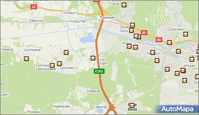 mapa Lisi Ogon gmina Białe Błota, Lisi Ogon gmina Białe Błota na mapie Targeo