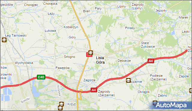 mapa Lisia Góra powiat tarnowski, Lisia Góra powiat tarnowski na mapie Targeo