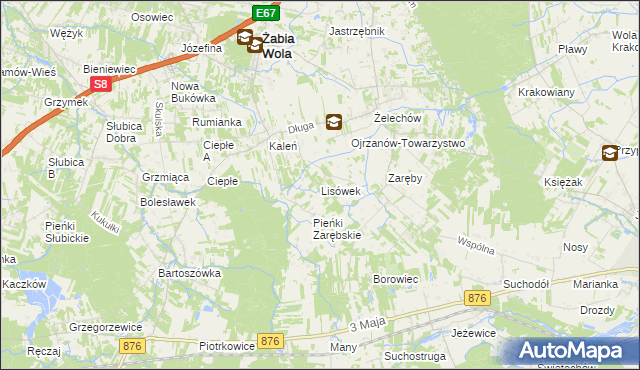mapa Lisówek gmina Żabia Wola, Lisówek gmina Żabia Wola na mapie Targeo