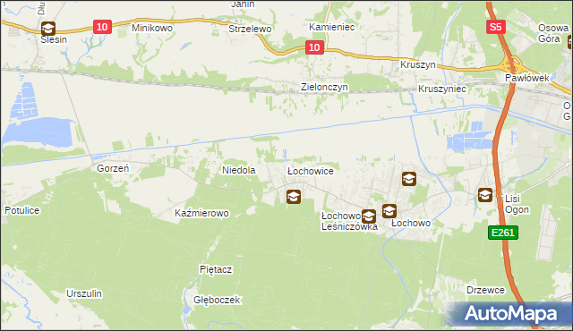 mapa Łochowice gmina Białe Błota, Łochowice gmina Białe Błota na mapie Targeo