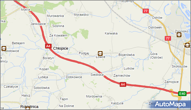 mapa Łowce, Łowce na mapie Targeo