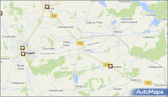 mapa Lubiń gmina Krzywiń, Lubiń gmina Krzywiń na mapie Targeo