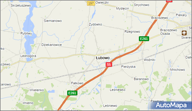 mapa Łubowo powiat gnieźnieński, Łubowo powiat gnieźnieński na mapie Targeo