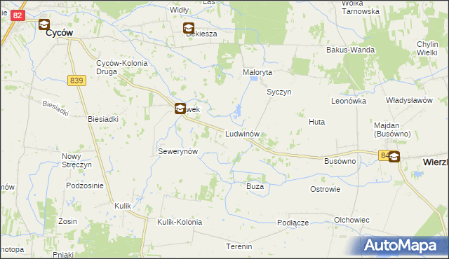 mapa Ludwinów gmina Cyców, Ludwinów gmina Cyców na mapie Targeo