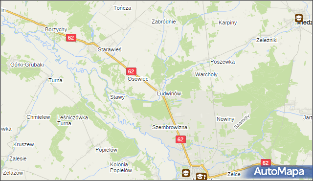 mapa Ludwinów gmina Liw, Ludwinów gmina Liw na mapie Targeo