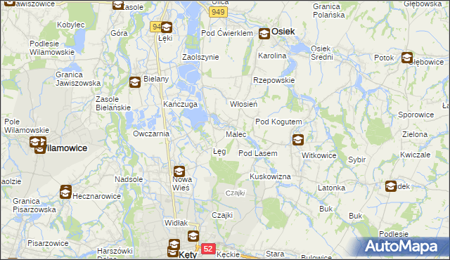 mapa Malec gmina Kęty, Malec gmina Kęty na mapie Targeo