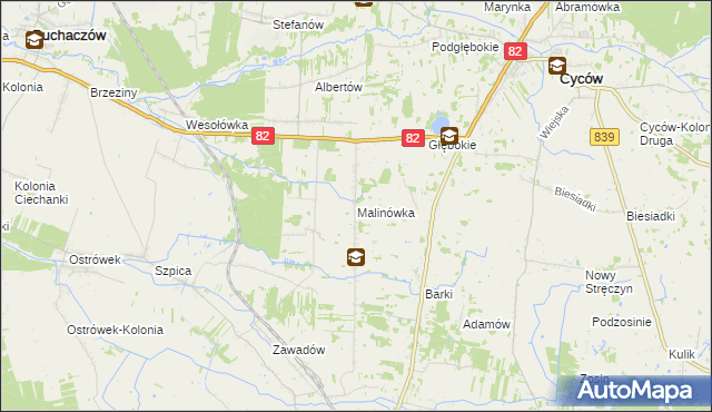 mapa Malinówka gmina Cyców, Malinówka gmina Cyców na mapie Targeo