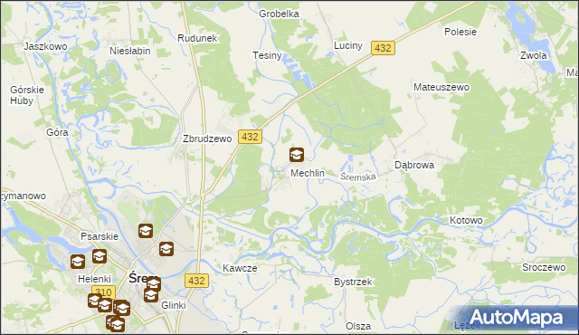 mapa Mechlin gmina Śrem, Mechlin gmina Śrem na mapie Targeo