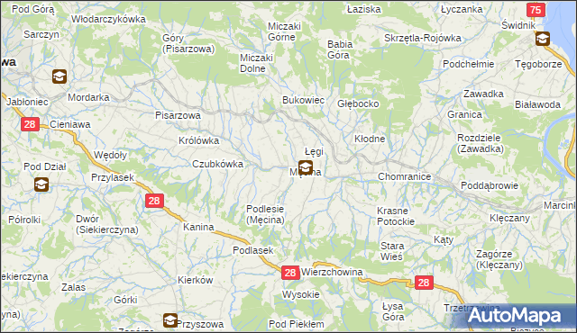 mapa Męcina, Męcina na mapie Targeo