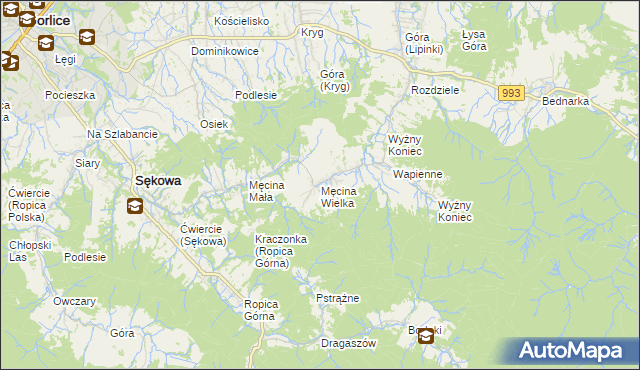 mapa Męcina Wielka, Męcina Wielka na mapie Targeo