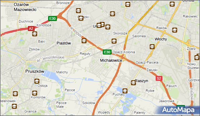 mapa Michałowice powiat pruszkowski, Michałowice powiat pruszkowski na mapie Targeo