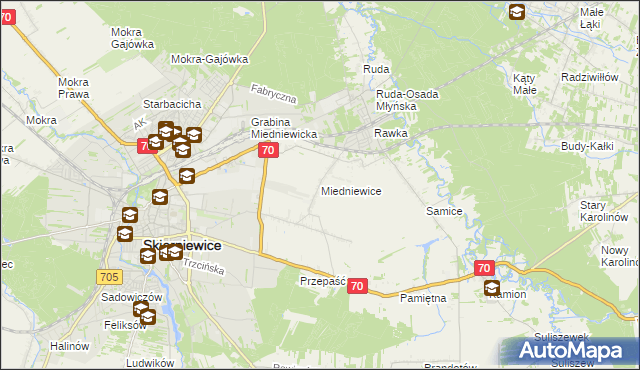 mapa Miedniewice gmina Skierniewice, Miedniewice gmina Skierniewice na mapie Targeo