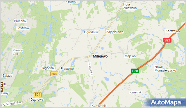 mapa Milejewo powiat elbląski, Milejewo powiat elbląski na mapie Targeo