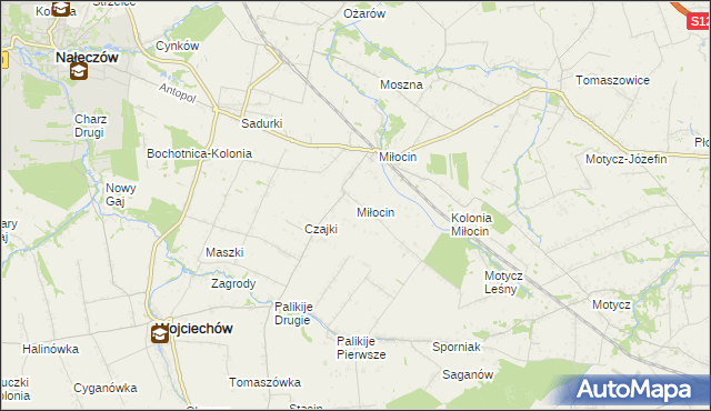 mapa Miłocin gmina Wojciechów, Miłocin gmina Wojciechów na mapie Targeo