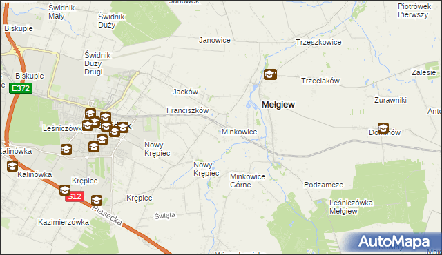 mapa Minkowice gmina Mełgiew, Minkowice gmina Mełgiew na mapie Targeo