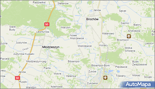 mapa Mistrzewice, Mistrzewice na mapie Targeo