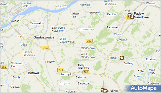 mapa Młodochów gmina Gawłuszowice, Młodochów gmina Gawłuszowice na mapie Targeo
