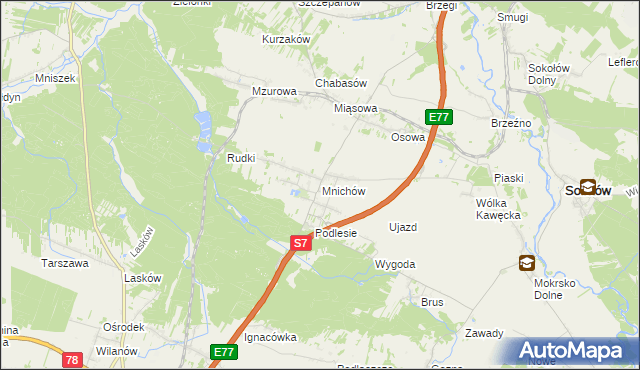 mapa Mnichów gmina Jędrzejów, Mnichów gmina Jędrzejów na mapie Targeo