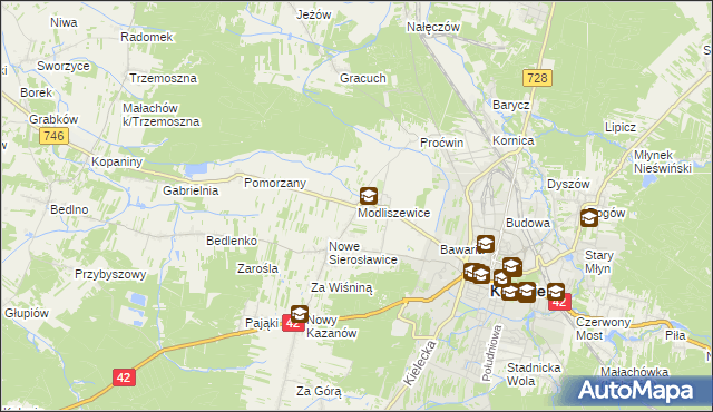 mapa Modliszewice, Modliszewice na mapie Targeo