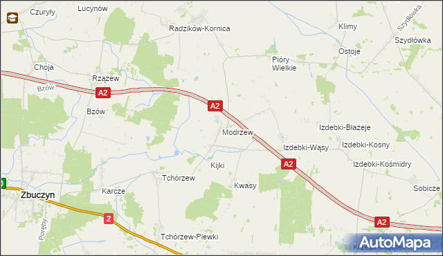 mapa Modrzew gmina Zbuczyn, Modrzew gmina Zbuczyn na mapie Targeo