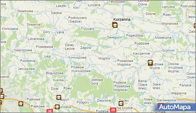 mapa Mogilno gmina Korzenna, Mogilno gmina Korzenna na mapie Targeo