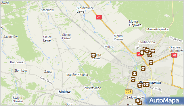 mapa Mokra Lewa, Mokra Lewa na mapie Targeo