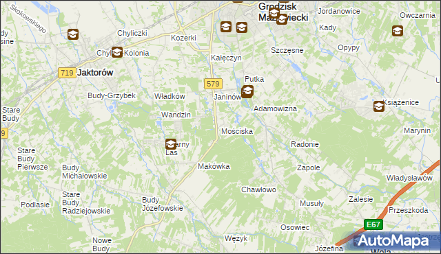 mapa Mościska gmina Grodzisk Mazowiecki, Mościska gmina Grodzisk Mazowiecki na mapie Targeo