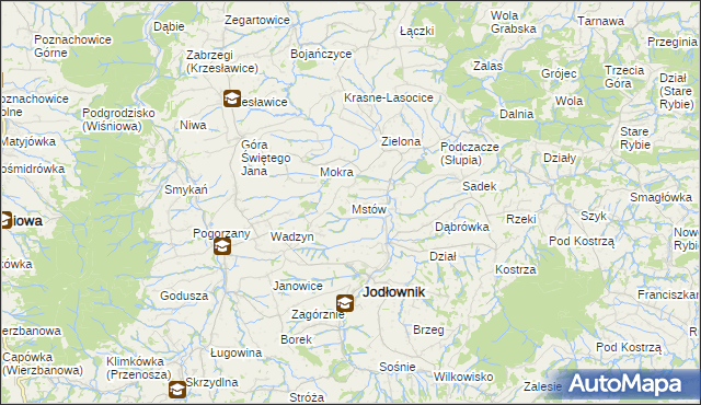 mapa Mstów gmina Jodłownik, Mstów gmina Jodłownik na mapie Targeo