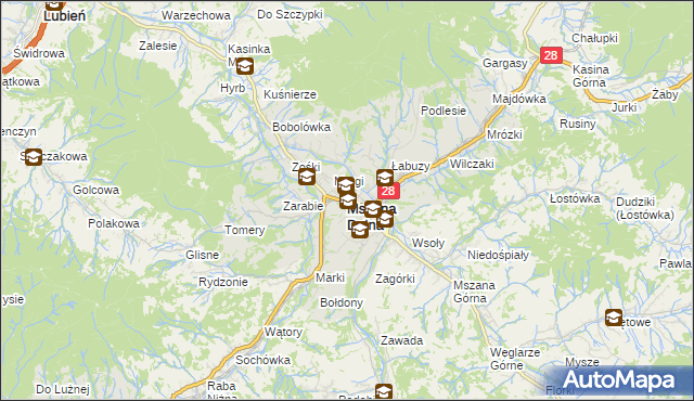 mapa Mszana Dolna, Mszana Dolna na mapie Targeo