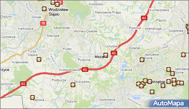 mapa Mszana powiat wodzisławski, Mszana powiat wodzisławski na mapie Targeo