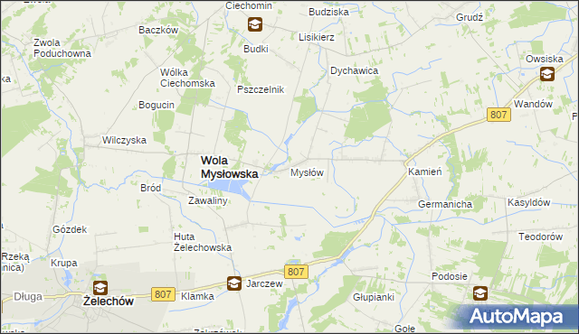 mapa Mysłów gmina Wola Mysłowska, Mysłów gmina Wola Mysłowska na mapie Targeo
