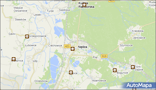 mapa Nędza powiat raciborski, Nędza powiat raciborski na mapie Targeo