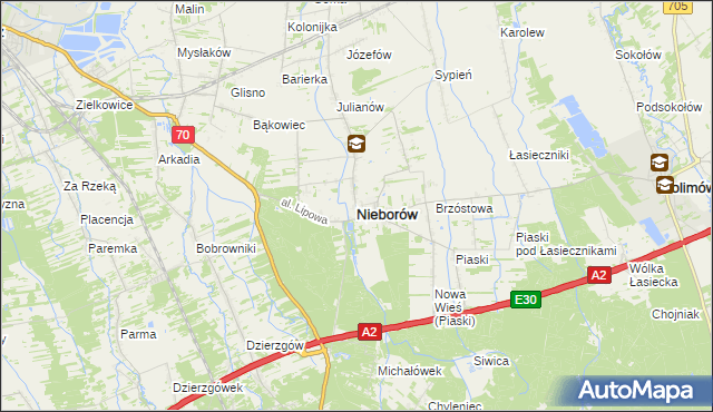 mapa Nieborów powiat łowicki, Nieborów powiat łowicki na mapie Targeo