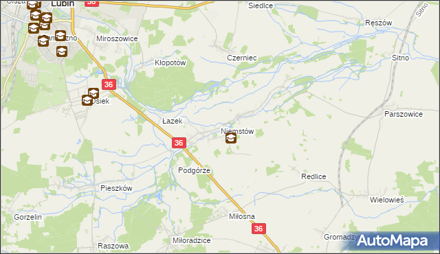 mapa Niemstów gmina Lubin, Niemstów gmina Lubin na mapie Targeo