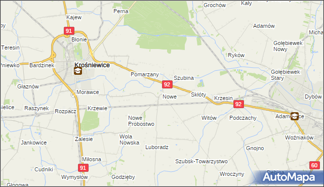 mapa Nowe gmina Krośniewice, Nowe gmina Krośniewice na mapie Targeo