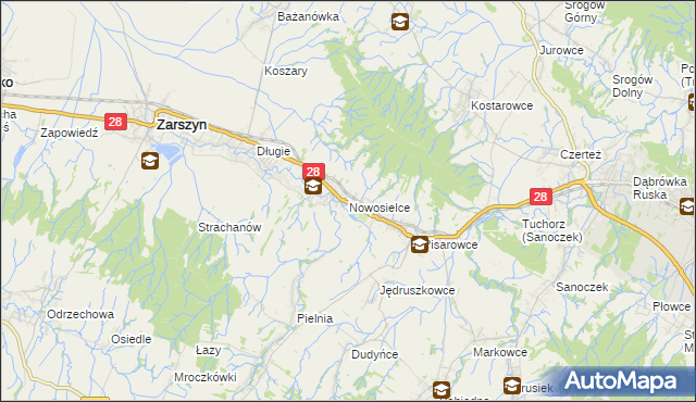 mapa Nowosielce gmina Zarszyn, Nowosielce gmina Zarszyn na mapie Targeo