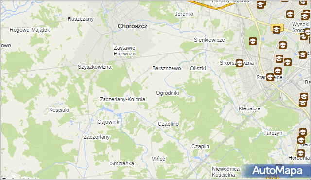 mapa Ogrodniki gmina Choroszcz, Ogrodniki gmina Choroszcz na mapie Targeo