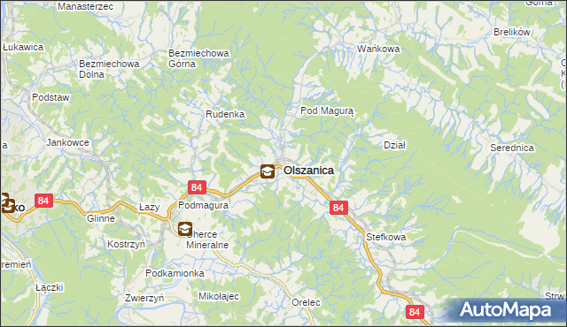 mapa Olszanica powiat leski, Olszanica powiat leski na mapie Targeo