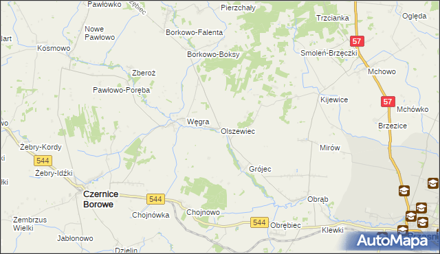 mapa Olszewiec gmina Czernice Borowe, Olszewiec gmina Czernice Borowe na mapie Targeo