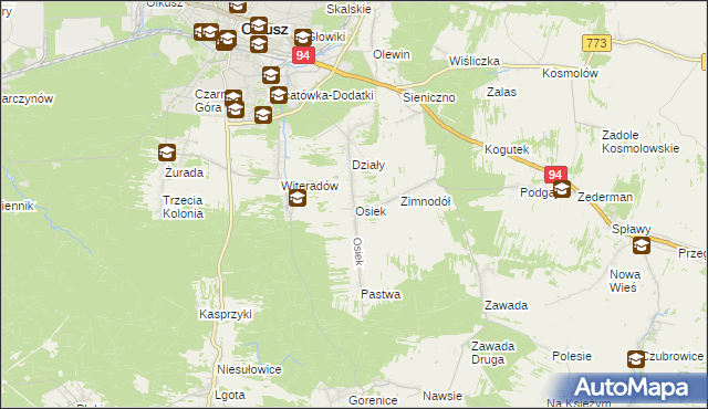 mapa Osiek gmina Olkusz, Osiek gmina Olkusz na mapie Targeo