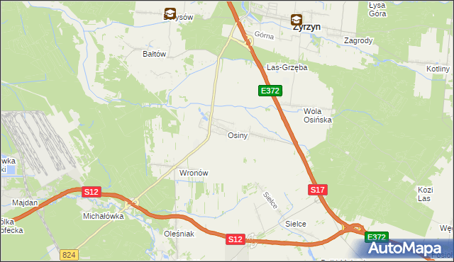 mapa Osiny gmina Żyrzyn, Osiny gmina Żyrzyn na mapie Targeo